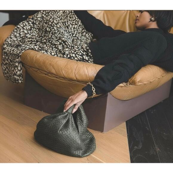 Cleobella Nia Woven Handbag Clutch Olive Green Hobo Slouchy - Picture 2 of 12